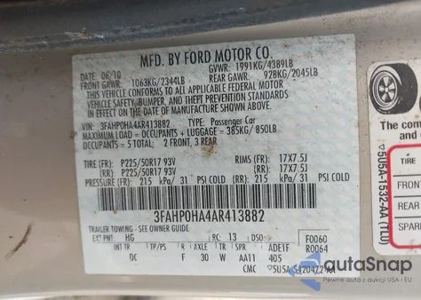 2010 Ford Fusion Se from USA, damaged, VIN 3FAHP0HA4AR413882